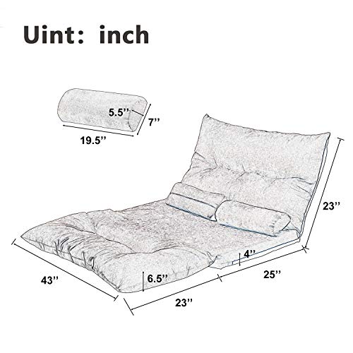 Flieks Floor Sofa Bed Adjustable 5-Position Reclining Futon Sofa Bed Foldable Lazy Sofa with 2 Pillows for Kids, Black Flieks