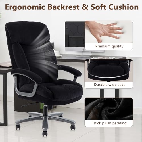 CLATINA Ergonomic Big and Tall Executive Office Chair with Upholstered Swivel 800lbs High Capacity Adjustable Height Thick Padding Headrest and Armrest for Home Office Black CLATINA
