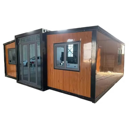 TRENDY HERITAGE & MORE Tiny Expandable Prefab House to Live in 1 Bathroom, 2 Rooms & 1 Kitchen- Foldable House, Container Home, Portable House, Tiny House for Small Family – 19 x 20 FT, Brown - WoodArtSupply