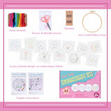 Louise Maelys 12 Pre-Stamped Embroidery Kits for Beginners, Cross Stitch for Kids Girls,DIY Needlepoint Craft Sewing,Practice Kit Supplies,Funny Cute Pattern,Perfect for Ages 8-12
