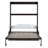 YOPTO Murphy Bed Cabinet Queen Size with Cushion,Folding Wall Bed Frame W/Sofa Chair and Wood Slat Support,Space-Saving Hidden Platform Bed for Bedroom,Guest Room,Home,Office,Espresso YOPTO