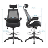 BOLISS Drafting Office Chair 400lbs High Back Wide Standing Desk Chair Comfortable with Flip up Armrests Lumbar Support Adjustable Big Footrest Ring(Black) BOLISS