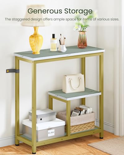 CHOEZON Modern Console Sofa Table 3-Tier Hallway Table Open Storage, Marble Veined Table Top, Metal Frame, for Entryway, Foyer, Marble White and Gold TXG03DJ CHOEZON