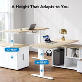 HUANUO L Shaped Standing Desk, Electric Executive Desk with Drawers, Adjustable Height Stand Up Desk, 55″ x 23.6″ One-Whole Piece Desktop, Computer Desk with 4 Memory Presets, Light Walnut HUANUO