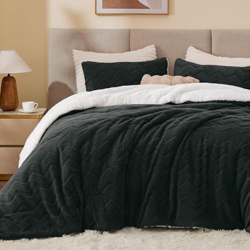 BEDELITE Fluffy Twin Comforter Set - Super Soft Sherpa Black Comforter for Twin Size Bed, Luxury Warm Bedding Set for Winter, Fuzzy Bed Set 2 Piece (1 Comforter, 1 Pillowcase) BEDELITE