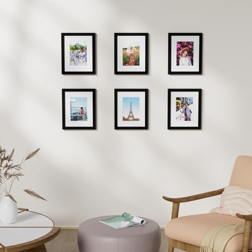 Vittanly 8x10 Picture Frames for Wall Set of 9, Display 5x7 Pictures with Mat or 8x10 without Mat, Collage Frames for Wall or Tabletop, Perfect for Home Décor and Gifts, Black Vittanly