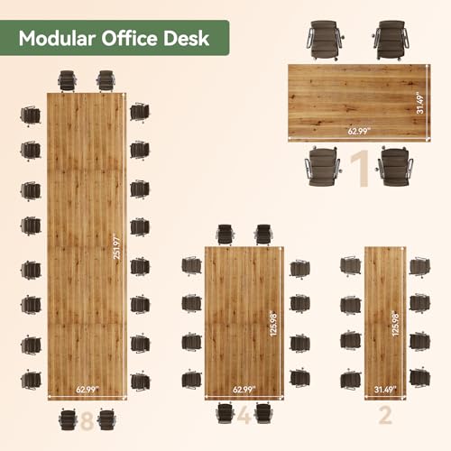TRIBEWOOD 5.25 FT Solid Wood Conference Table for 4-6 People, Rectangle Meeting Seminar Table with Large Tabletop, Reinforced X-Shaped Legs and Crossbeams for Office Conference Room, Natural Wood TRIBEWOOD