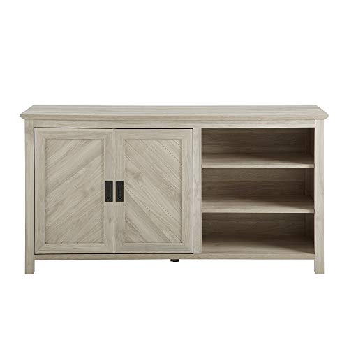 Walker Edison Modern Wood Grooved Buffet Sideboard with Open Storage-Entryway Serving Storage Cabinet Doors-Dining Room Console, 58 Inch, Birch Walker Edison