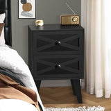 Lerliuo Nightstand Set of 2, Black End Table with 2 Drawers Barn Door Decorated, Mid Century Modern Night Stand, Bed Side Table with Storage, Solid Wood Legs Cabinet Dresser for Living Room, Bedroom Lerliuo