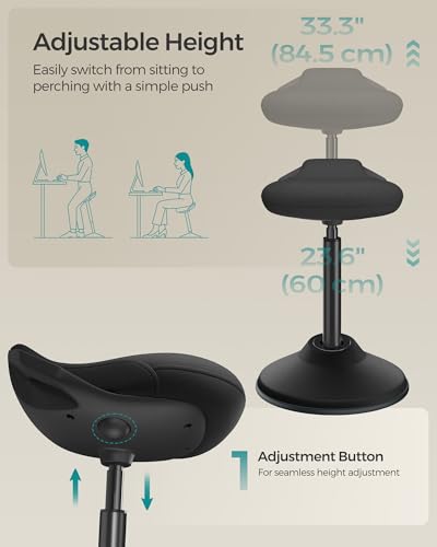 SONGMICS Ergonomic Wobble Stool, Height Adjustable Standing Desk Stool 23.6-33.3 Inches, Swivel Balance Chair with Non-Slip Base, Standing Chair, for Active Sitting, Office, Home, Ink Black UOSC02BK SONGMICS