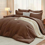 MUXHOMO 7 Pieces Queen Comforter Set, Soft Bed in a Bag Queen Size, All Season Bedding Set with Comforter, Flat Sheet, Fitted Sheet, Pillowcases & Shams, Brown MUXHOMO