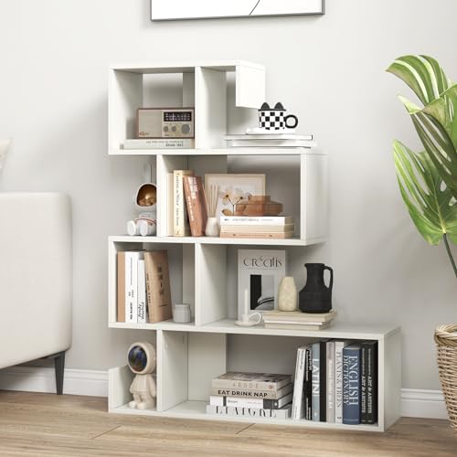 Tangkula 5-Tier S-Shaped Bookshelf – Modern Geometric Display Rack in White for Home & Office Tangkula
