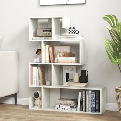 Tangkula 5-Tier S-Shaped Bookshelf – Modern Geometric Display Rack in White for Home & Office - WoodArtSupply