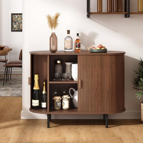 ONBRILL 40" Sideboard Buffet Cabinet with Storage, Storage Cabinet with Sliding Door & Adjustable Shelf, Modern Accent Coffee Bar Console Table for Kitchen, Entryway, Walnut ONBRILL