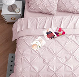 LANE LINEN Pink Full Comforter Set – 7 Piece - Pintuck Bed in a Bag - All-Season Full-Size Bedding with Comforter, Sheets, Pillowcases & Sham - Comfy, Perfect for College Dorms – Sepia Rose LANE LINEN