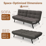 Vipbear Convertible Futon Sofa Bed, Grey Linen Futon Couch with Adjustable Backrest & Armrests, Folding Small Recliner Sleeper Sofa Bed for Living Room, Apartment, Office Vipbear