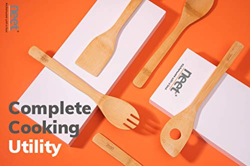 Neet Wooden Spoons For Cooking 6 Piece Organic Bamboo Utensil Set With Holder Wood Kitchen Utensils Spatula Spoon For High Heat Stirring In Nonstick Pots & Pans Quality Gift & Everyday Use NEET