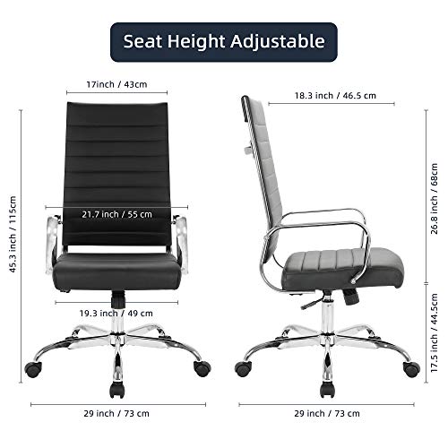 LANDSUN Home Office Chair Ribbed Leather High Back Executive Swivel Computer Desk Chairs with Wheels and Armrests Soft Padded Adjustable Height Modern Conference Task Black LANDSUN