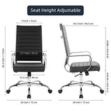 LANDSUN Home Office Chair Ribbed Leather High Back Executive Swivel Computer Desk Chairs with Wheels and Armrests Soft Padded Adjustable Height Modern Conference Task Black LANDSUN