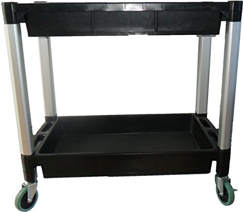 MaxWorks 80384 Black and Gray Two-Tray Service/Utility Cart With Aluminum Legs And 4" Diameter Swivel Castors - WoodArtSupply