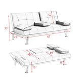 KEIKI 67" Leather Folding Futon Sofa w/Cup Holder & Adjustable Backrest, Mid Century Modern Couch Loveseat Convertible to Sleeper Bed, Comfy Cloud Couch SofaBed for Living Room & Bedroom, Orange KEIKI