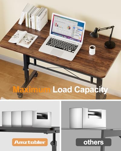 Small Standing Desk Adjustable Height, Mobile Stand Up Desk with Wheels, 32 Inch Portable Rolling Desk Small Computer Desk, Portable Laptop Desk Standing Table Rustic Amztabler
