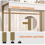 GreenForest Vanity Desk with 2 Drawers,39 inch White Desk with Glossy Desktop Easy Clean,Makeup Dressing Table with Metal Gold Legs for Home Office Small Spaces,Bedroom GreenForest