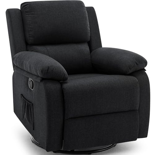 Korser Recliner Chair, 360 Swivel Rocker Chair for Adults, Small Rocking Recliner for Small Spaces, Upholstered Fabric Glider Recliner Nursery (Swivel Rocker Recliner, Charcoal Black)
