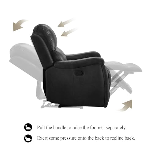 CANMOV Manual Recliner Chair, Classic Faux Leather Recliner Chair with Overstuffed Arms and Back, Manual Single Sofa with Concealed Cup Holders, Black