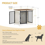 Hzuaneri 27.2" Dog Crate Furniture with Barn Door, Heavy Duty Dog Kennel Indoor with 2 Doors, Wooden Pet Cage End Table for Small Medium Dogs up to 22 lb, Anti-Chew Anti-Escape, White Brown DFC84314B Hzuaneri