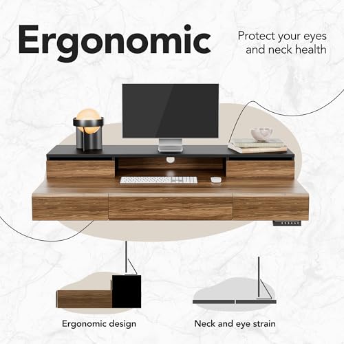 HUANUO Standing Desk with Drawers, 48 Inches Electric Height Adjustable Desk with Storage, Whole-Piece Board Sit Stand Up Desk with Monitor Shelf, Black Walnut HUANUO