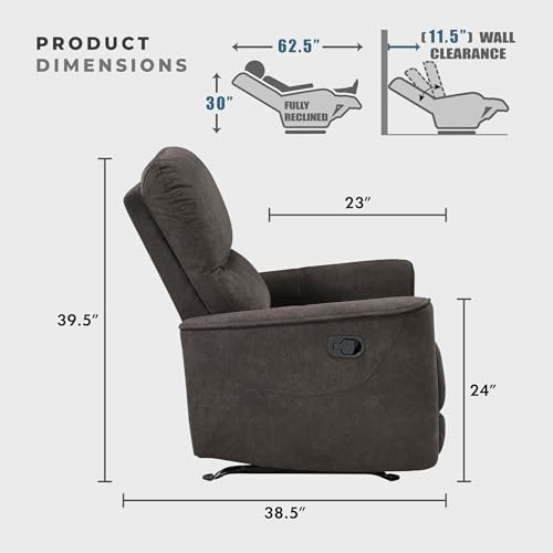 Lexicon Manual Rocker Recliner Chair, Polished Microfiber Manual Reclining Chair with Overstuffed Backrest, Comfy Nursery Recliner for Living Room/Office/Bedroom/Apartment, Easy Assembly, Chocolate