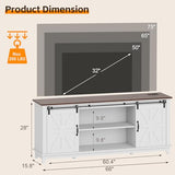 Garvee Home Farmhouse TV Stand for 75 in Television, Wood Entertainment Center with Storage & Barn Doors, Adjustable Shelf Media TV Console Table Cabinet for Living Room, 66 in Large, White Garvee