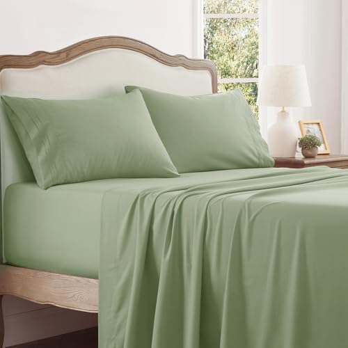 Aormenzy Extra Deep Pocket Queen Sheets - 4 Piece Sage Green Bed Sheet Set - Fits Mattress 18-24 Inches Deep - Ultra-Soft Microfiber Extra Deep Sheet Sets for Women, Men, Kids & Teens Aormenzy