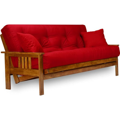 Nirvana Futons Stanford Futon Set - Full Size, Frame, 8" Mattress, Twill Red Cover Nirvana Futons
