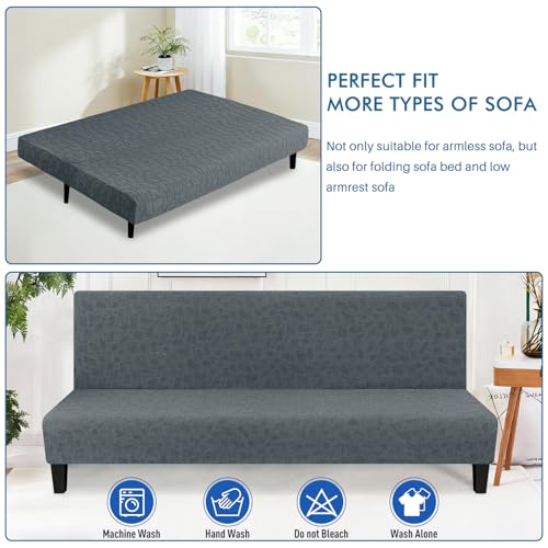 MAXIJIN Waterproof Futon Cover Full Size Washable Armless Sofa Bed Couch Cover Stretch Jacquard Futon Slipcovers Furniture Protector with Non-Slip Elastic Bottom (67"-82", Dark Gray) MAXIJIN