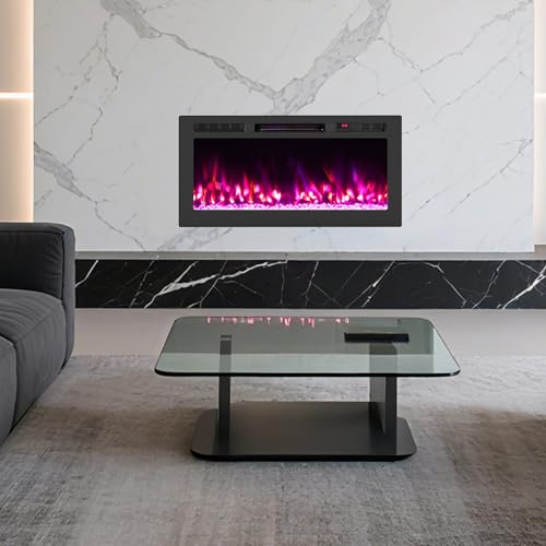 Tangkula 36 inches Smart Electric Fireplace,Recessed & Wall-Mounted 1500W Fire Place with 12 Flame & Ember Bed Colors, 12H Timer, Remote & APP Control, Alexa & Google Assistant Compatible Tangkula