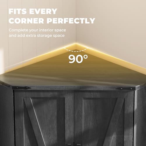 Dripex 71" Corner Cabinet Black, Farmhouse Kitchen Pantry Cabinet with Doors Storage & Adjustable Shelves, Tall Corner Storage Cabinet with LED Light, Food Pantry for Living Room, Dining Room Dripex