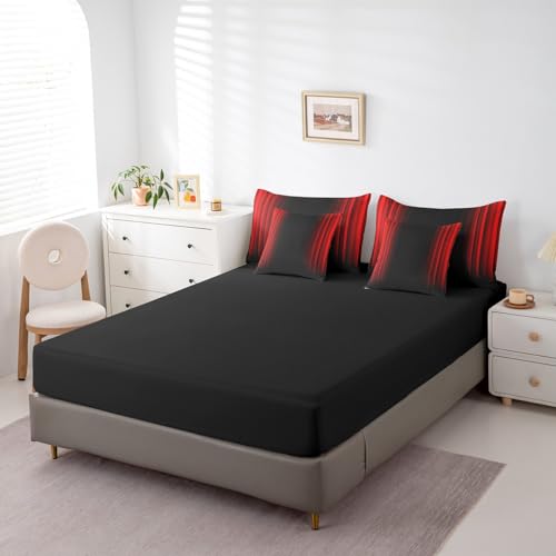 Feelyou Abstract Ombre Comforter Set with Sheets Kids Teens Red and Black 7 Piece Bedding Set Room Decor Twin Size Feelyou