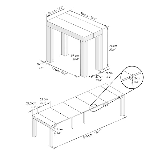 Mobili Fiver, First, Extendable Console Table, Oak, for 4-14 People, Space-Saving Dining Table, Italian Furniture Mobili Fiver