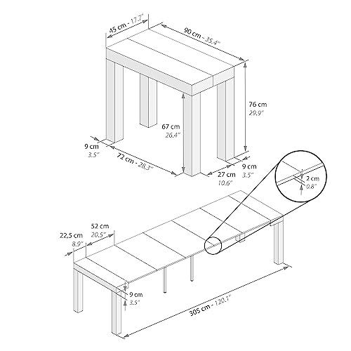 Mobili Fiver, First, Extendable Console Table, Oak, for 4-14 People, Space-Saving Dining Table, Italian Furniture - WoodArtSupply