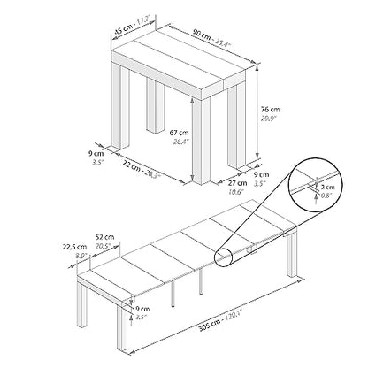 Mobili Fiver, First, Extendable Console Table, Oak, for 4-14 People, Space-Saving Dining Table, Italian Furniture - WoodArtSupply