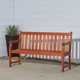 VIFAH Atlantic Red Brown 5Ft Slatted Eucalyptus Wooden Garden Bench for 3 Seater in Entry Way VIFAH