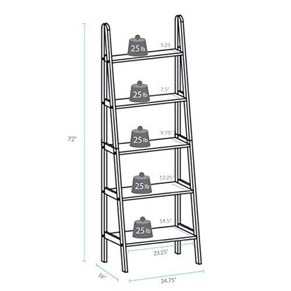 Espresso 5-Shelf Ladder Bookcase - 72-Inch Stylish Storage Solution - WoodArtSupply