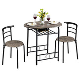 Yaheetech 3 Piece Dining Table Set, Kitchen Table & Chair Sets for 2, Compact Bistro Table Set with Steel Legs, Built-in Wine Rack for Small Space, Apartment, Breakfast Nook, Drift Brown Yaheetech