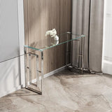 HomVent Silver Glass Console Table Narrow Sofa Table with Tempered Glass Top and Stainless Steel Legs for Entryway, Living Room (Silver) HomVent
