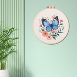 IUHUI Embroidery Kit for Beginners Adults - Spring Arrives with Blooming Beauty Easy Patterns, DIY Hand Stitching Embroidery Set with Hoop (Blue Butterfly Flowers)