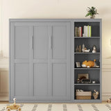 Ball & Cast Murphy Bed Queen Size with Five-Layer Cabinet,Solid Wood Storage Hidden Wall Bedframe,W/Folding Designed,Space-Saving,for Home Office,Study,Guest Room,Gray Ball & Cast