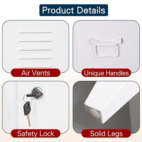 Epochsteele Metal Locker Storage Cabinet Locking Storage Cabinet with Door and Removable Shelves Narrow Storage Cabinet for Kitchen Pantry Bathroom (White) Epochsteele