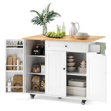 Ahomly White Kitchen Island with Drop Leaf, Spacious Storage, 5 Wheels, and Towel Bar Ahomly